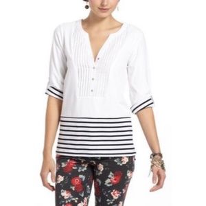 Anthropologie Stowaway Pleated Henley Blouse